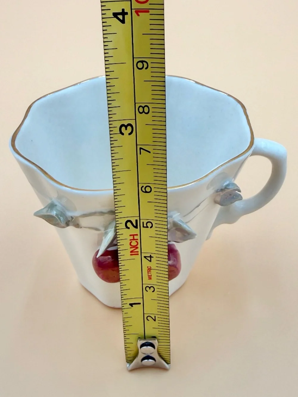 Vintage Claire Lerner Studio Cup & Saucer 3D Cherries Gold Trim California